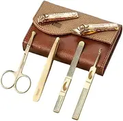 6 Pcs Stainless Steel Manicure Set Nail Clipper Kits PU Leather Packaging Gold Color Nail Scissors Family