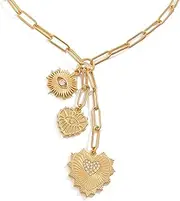 [HETICA] Chunky Gold Necklace for Women - Evil Eye Heart Charm Zirconia Charm Fashion Gold Jewelry Necklace, Medium, Metal, No Gemstone