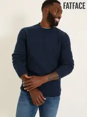 FatFace Navy Hinton Textured Knitted Crew Neck Jumper (E82966) | $114
