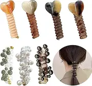 7 Pieces Colorful Telephone Wire Hair Bands, Elegant Pearl Heart Shape Spiral Hair Ties Ponytail Holders, No Damage Phone Cord Ties Coils for Women Girls Thin Thick Accessories