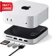 Mac Mini M4 Hub Stand NVMe SSD Enclosure 2 USB-A 10Gbps Ports SD Card Reader Sil