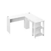 Oikiture L-shape Computer Desk with Storage Shelves White