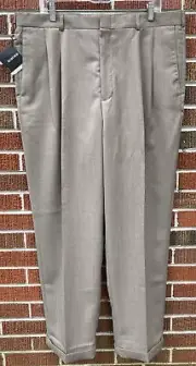 NWT DOCKERS SLATES MEN'S DRESS PANTS Pleated Cuffed Original Fit Brown 40 x 32