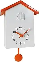 1PC Minimalist Cuckoo Clock With Pendulum, Bird Voices Call, House Wall Art for Living Room Office Decoration (White+Orange)