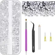 Swpeet 2606Pcs Jewelry Adhesive with 4 Mixed Sizes 2mm 3mm 4mm 5mm Clear Rhinestones Kit, Clear Flat Back Crystal Round Glass Gems for DIY Clothes Fabric Shoes Jewelry Making Nail Art