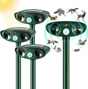 4 Pack 2025 Solar Ultrasonic Animal Repeller Outdoor Deer Repellent Devices Waterproof Motion Activated Animal Deterrent to Scare Cat Dog Squirrel Rabbit Raccoon Skunk Repellent for Yard Garden Lawn