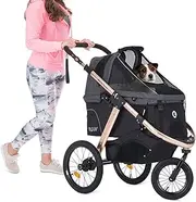 HPZ Pet Rover Run Performance Jogging Sports Stroller with Comfort Rubber Wheels/Zipper-Less Entry/1-Hand Quick Fold/Aluminum Frame for Small/Medium Dogs, Cats and Pets (Black)