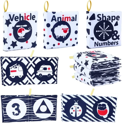 Baby Books Toys, 3 Pack White and Black Cloth Book Set, Touch and Feel Crinkle C