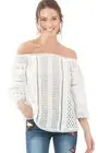 Hale Bob Crepe Cotton Eyelet Tunic | 3/4" Wide Sleeve XS Ivory Blue 7YLN2319