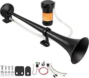Train Horn for Truck 150db 12V, Super Loud black Single Trumpet Truck Air Horn with Compressor, suitable for Any 12V Vehicles Train Car Ship Boat Lorry, 17 Inch (12V, Black 1 tube horn with wire)