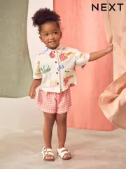Red Gingham Holiday Print 100% Cotton Short Sleve Shirt and Shorts Set (3mths-7yrs) (AD5556) | $28 - $37