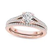 1.0 CT. T.W. Natural Diamond Split Shank Bridal Engagement Ring Set in Solid 14K Rose Gold