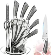 Kitchen Knife Block Set 8 Stainless Steel Knives with Wooden Color Handle (Silver color)