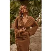 Brown Cowl Neck Chiffon Beach Top, Brown