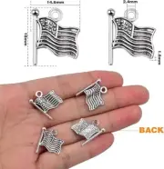 60 pcs BULK American Flag Charms, Antique Silver, USA-US Seller