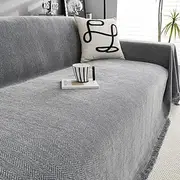 Cream Chenille Sofa Cover, (Stylish Universal Boho) Sofa Towel, Dog and Cat Sofa Cover, Sofa Cover, Non-Slip, Anti-Cat Scratch, All Seasons, Multipurpose Blanket with Fringe (Gray, 180 * 300)