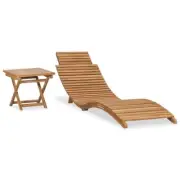 Wooden Sun Lounger With Table Foldable Outdoor Deck Pool Sunbed Lounge Chair