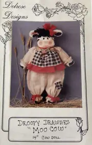 Vintage Craft Pattern: Droopy Drawers Moo Cow 14" Doll by Rose Calton