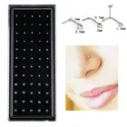 60PCS/Set Stainless Steel CZ Crystal L Shape Nose Ring Body Piercing Stud.y82