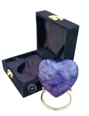 Purple Cremation Urn for Ashes Keepsake Heart Urn with Black Box and Brass St...