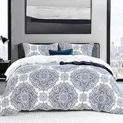 CozyDH 100% Cotton Home Damask Medallion Luxury Duvet Cover Set Queen Size Boho Paisley Print Bedding Set 400 Thread Count Prewashed Cotton Sateen Vibrant Bohemian Pattern (Royal Blue, Queen)