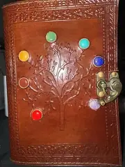 Tree Of Life Leather Bound Spell Book Journal Gems Halloween Wicca Witch