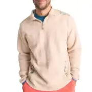 New Chubbies Small The Sandstorm Quilted Quarter Zip Pullover Tan Cotton Blend