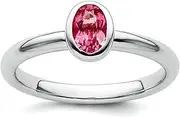 925 Sterling Silver Bezel Polished Stackable Expressions Oval Pink Tourmaline Ring USA Size 10 Jewelry for Women