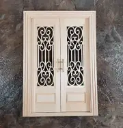 Dollhouse Double French Doors with Scroll Windows 1:12 Scale Miniature