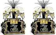 2 Piece Roaring 20' Table Centerpiece Decoration 1920’s Champagne Pop Gatsby Theme Party Supplies, 13", Black/Gold/White