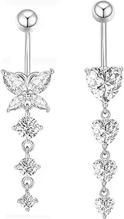[Gojewen] Belly Bars 10mm Silver Gold Heart Dangle Navel Button Rings Surgical Steel 14G Belly Piercing Jewellery Women