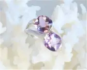 NATURAL PURPLE AMETHYST GEM STONE RING SZ 7 3/4 925 STERLING SILVER