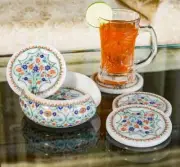 turquoise Marble Lapis Inlay Tea Coffee table Coaster Set Kitchen home Decor