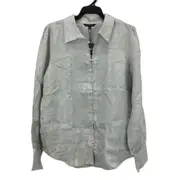 Portmans Collared Light Green Linen Long Sleeve Top Ladies Size AU 10 NEW