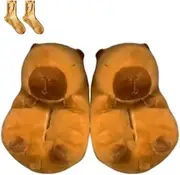 [Generic] Capybara Plush Slippers, Capybara House Slides, Winter Cozy Fuzzy Fluffy Warm Capybara Shoes With Capybara Socks