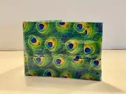 Unique peacock feather duct tape wallet with pockets and a clear pocket for ID