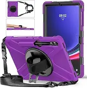for Samsung Galaxy Tab S9 Plus 12.4 Inch SM-X810/SM-X816B/SM-X818U Case,Heavy Duty Shockproof TPU Case Shatter-Resistant Shell,360 Degree Rotating Multi-Function Grip Bracket (Purple)