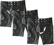 [Soluo] Men's Faux Leather Crotch Open Shorts Sexy Gothic Lace Up Boxer Shorts Fashion Short Pants for Party Nightclub