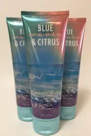 NEW 3 BATH & BODY WORKS BLUE WAVES & CITRUS 24 HOUR MOISTURE BODY CREAM 8 OZ EA