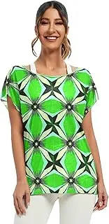 [RPLIFE] Geometric Angular Shapes Green Womens Blouse Summer Loose Shirt, Womens Summer Tops 2023