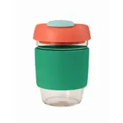 Avanti GoCup Reusable 355ml Glass Coffee Cup - Green/Coral/Seafoam