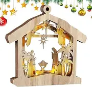 Illuminated Nativity Display, Light-up Nativity Scene, LED Christmas Nativity, Glowing Nativity Decor, Holy Statue Wooden with LED Lights, Christmas Signs Desk Decor, Christmas Decorations