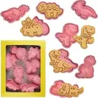 Dinosaur Cookie Cutters with Plunger Stampers Set, 8 Piece 3D Dinosaur Embossing
