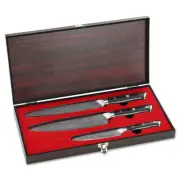 Damascus Kitchen Knife Set Chef Knife Meat Chopper Sashimi Slicer Wooden Box