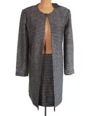 NWT ST. JOHN Navy Silver Stripe Knit Topper Jacket Blazer Skirt Suit sz 14 $2490