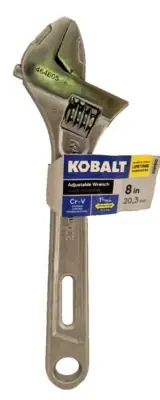 Kobalt 8-Inch Adjustable Wrench Cr-V Chrome Vanadium Steel Durable Extra-Wide Ja
