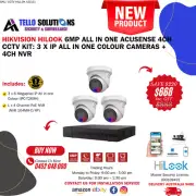 HK Hilook 6MP All in One Acusense 4CH CCTV Kit: 3x IP AIO Cam+4CH NVR