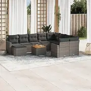 Garden Sofa Set with Cushions, Water-Resistant Bag, and Acacia Tabletop - Outdoor Chairs for Patio, Porch, Balcony, Conversation - Grey Poly Rattan