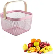 Armastuse Storage Basket,Metal Mesh Steel Basket,Functional Hanging Kitchen Baskets Fruit Basket Bin With Bamboo Handle For Kitchen Bathroom Picnic