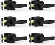 6 Pack Door Handles Matte Black - Passage Door Knobs Interior Square Door Levers, Heavy Duty Non-Locking Leversets Hall Closet Handles, Reversible for Right & Left Sided Doors